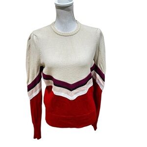 Maje Red & Cream Chevron 100% wool ski Sweater size small